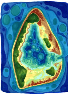 Illustration aux feutres d'un atoll