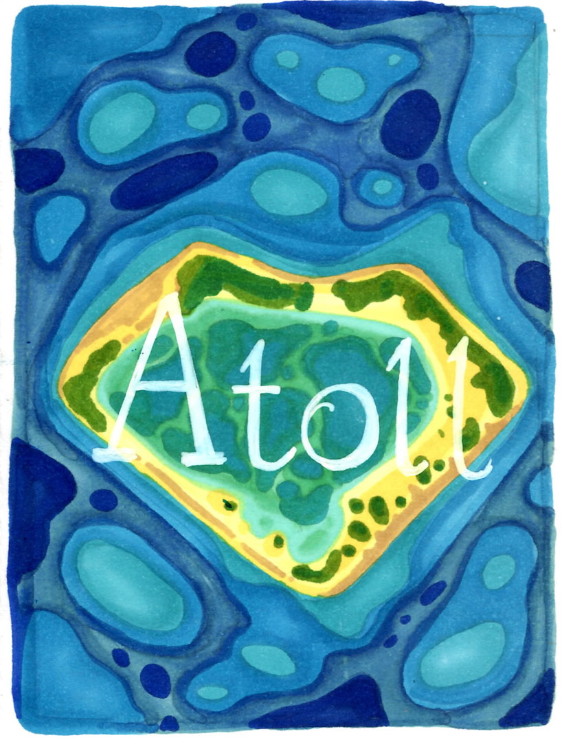 Illustration aux feutres d'un atoll