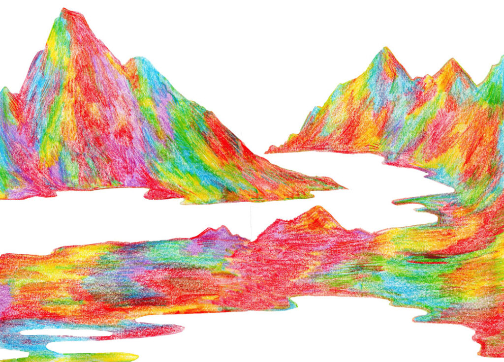 Paysage aux crayons de couleurs