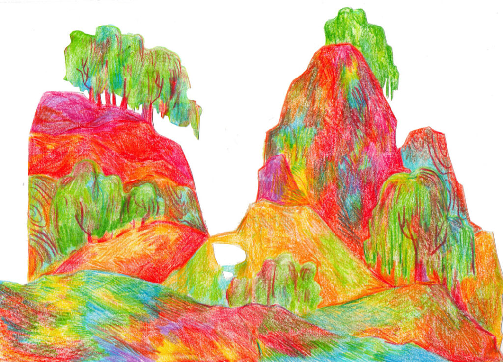 Paysage aux crayons de couleurs