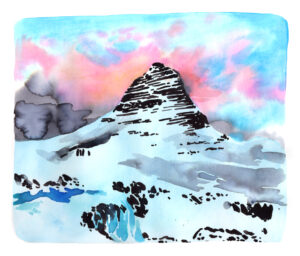 Interprétation à l'aquarelle du Mont Kirkjufell