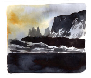 Interprétation à l'aquarelle de la plage de sable noir de Reynisfjara